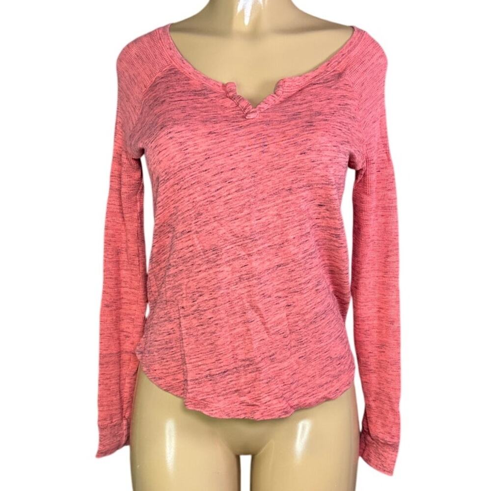 Splendid Heathered Orange Dye Notch Raglan Top Long Sleeve Size Small